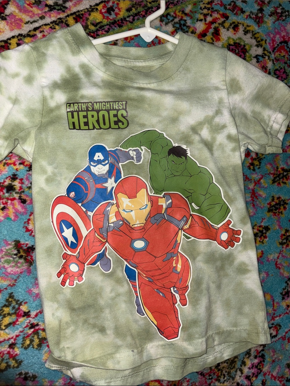 3/$20! Boys size 6 Kids Avengers marvel Graphic Tshirt Green Tie-Dye shirt hulk